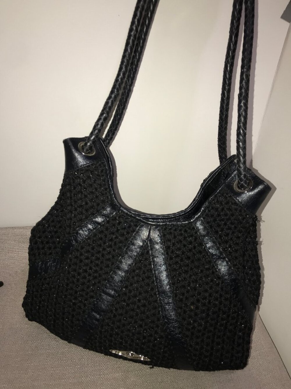 Vtg Ltd Ed Elliot Lucca Bali Crocheted Leather Hobo Bag